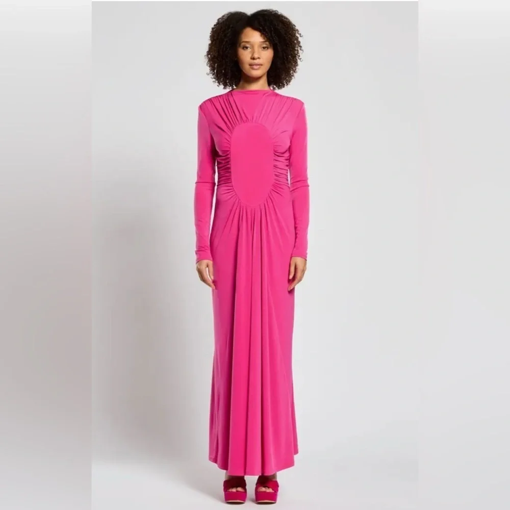 daska pink dress Buy Daska Pink Leo Maxi Dress With Long Sleeves And Side Ruched Detail from Next USA